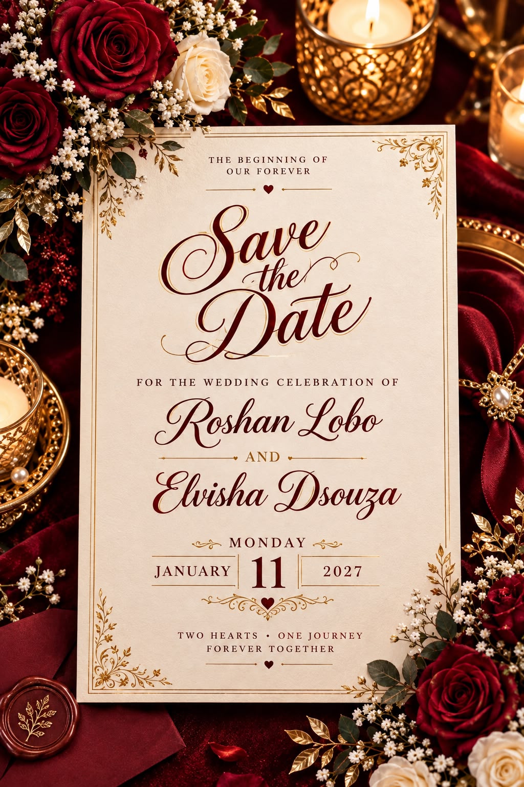Official Wedding Invitation Card of Roshan Lobo & Elvisha Dsouza